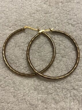 Sterling silver 925 Classic Gold Textured Hoop Earrings - Women Jewelry